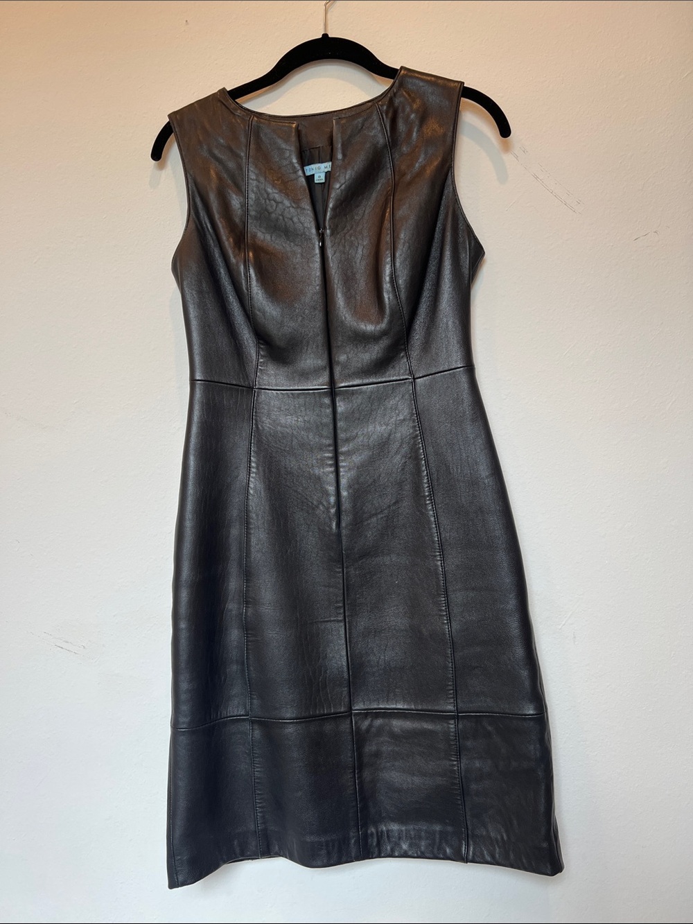 Antonio Melani Black Sleeveless Leather Sheath Dress